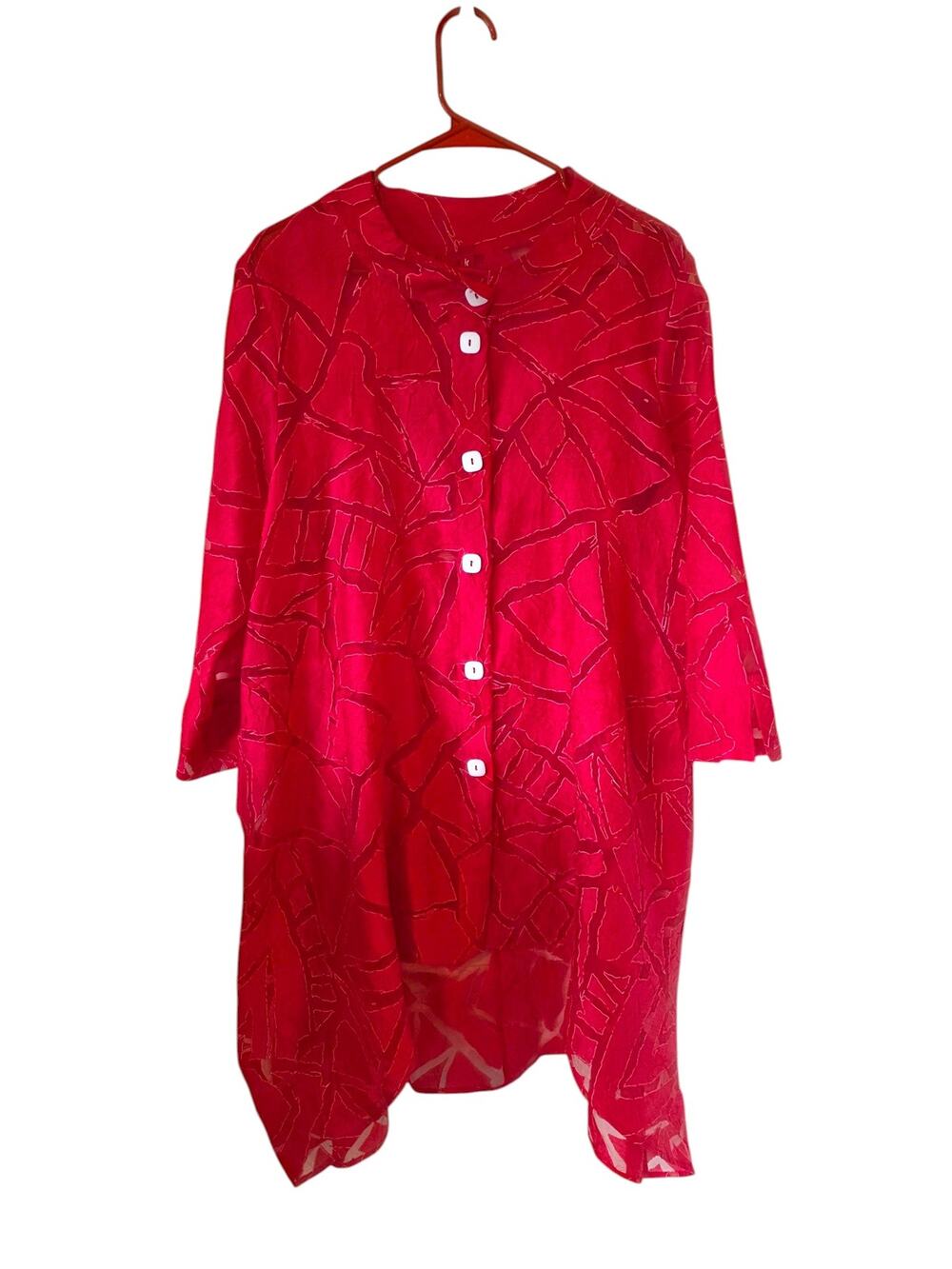 IC Collection by Connie K Artsy Burnout Tunic Jacket Size Large Red
